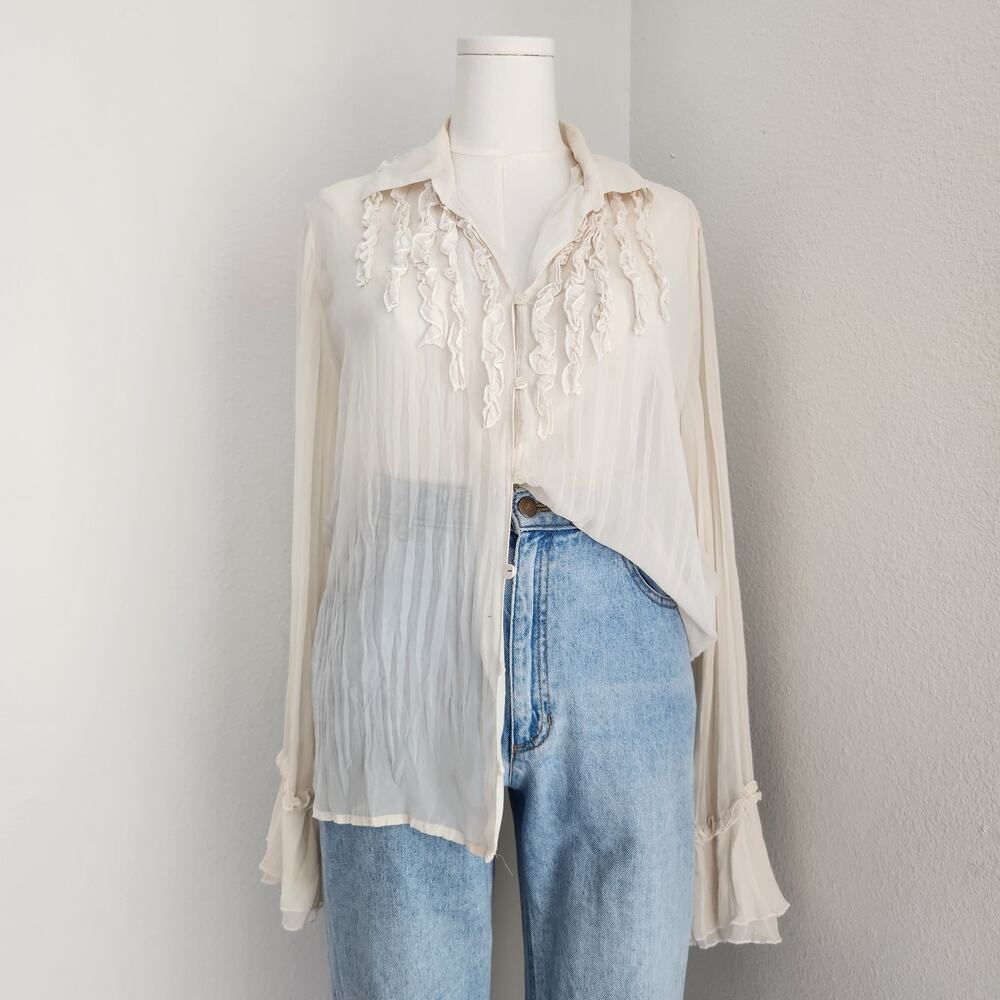 Apt. 9 Cream Sheer Ruffle Front Blouse